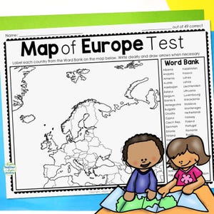 Europe Map Test & Practice Worksheet, Map of Europe Quiz, Europe Map Practice Page, Europe Map Quiz Worksheet, Map of Europe Test for Kids