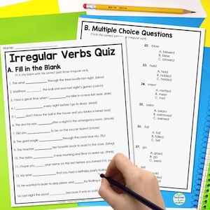 Irregular Verbs Quiz | 2-Page Irregular Past Tense Verbs Test with Answer Key | Irregular Verbs Worksheet | Past Tense Verbs Worksheet PDF