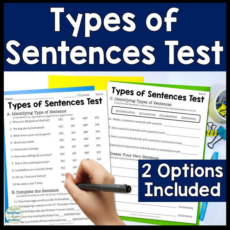 Types of Sentences Quiz: 2 Test Versions With Answer Key (digital ...