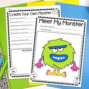Crea tu propia actividad de escritura de monstruos / Crea una hoja de trabajo de monstruos imprimible / Actividad de monstruos para niños / PDF del monstruo de escritura de Halloween