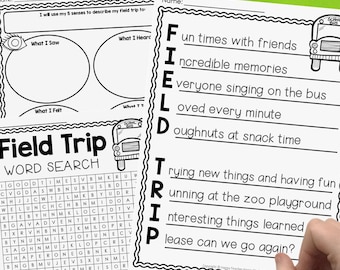 Field Trip Activities: Field Trip Word Search & 5 Senses Writing Activity (Digital Download)