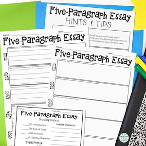 5 Paragraph Essay Graphic Organizers: 4 Worksheets with Tips Sheet | Digital Download | Essay Template for Kids and Teens | Essay Outline