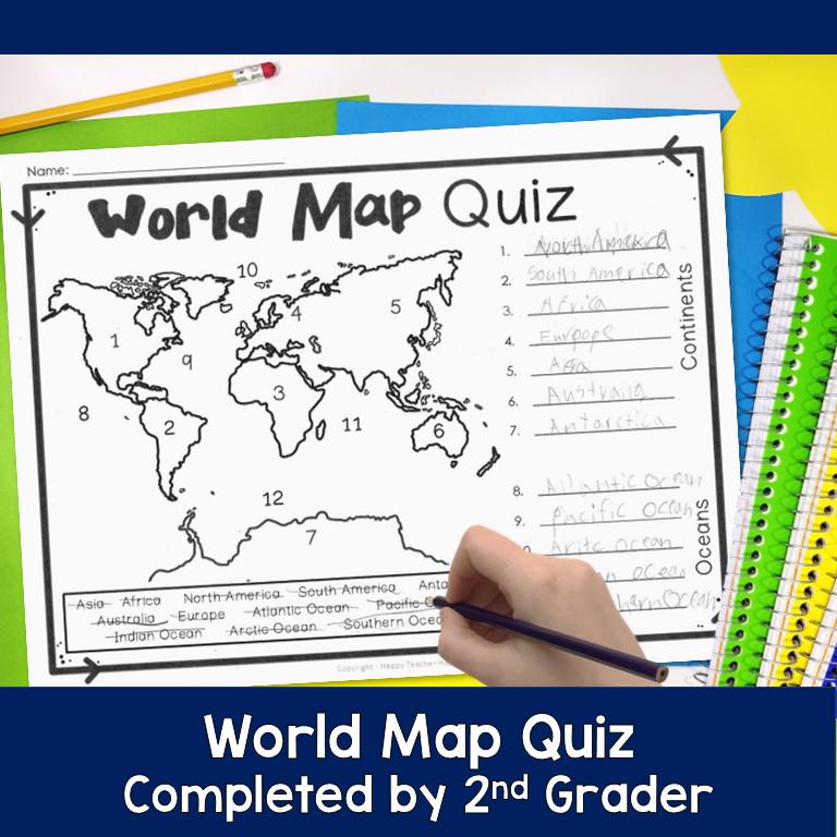 World Map Quiz & Worksheet: Continents and Oceans Test for Kids (PDF ...