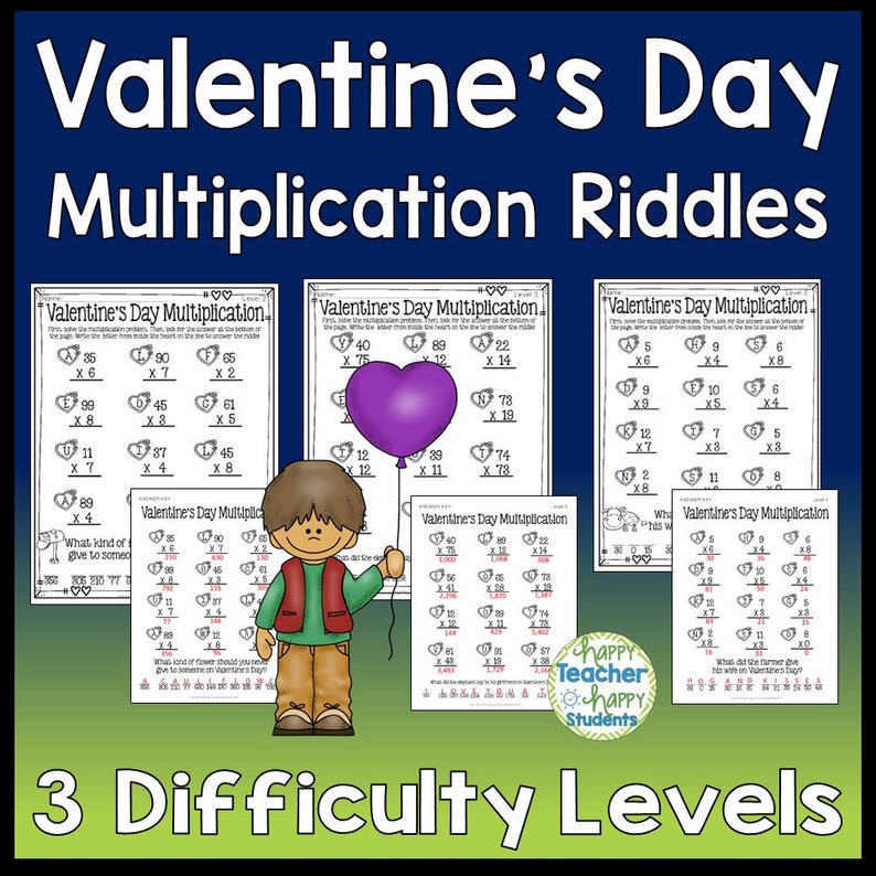 Valentine's Day Multiplication Riddles, Valentine's Day Math Activity ...