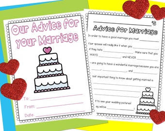 Childrens Advice for Marriage, Wedding Advice Book, Weddings Kids Table Activity, Advice for Bride from Children, Advice for Wedding Kids
