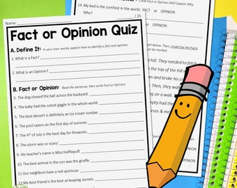 Fact and Opinion Quiz: 2-Page Test with Answer Key (PDF)