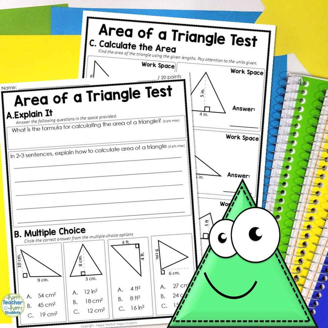 Two Page Test Method Area of a Triangle Quiz: 2-page Test With Answer Key (digital Download ...