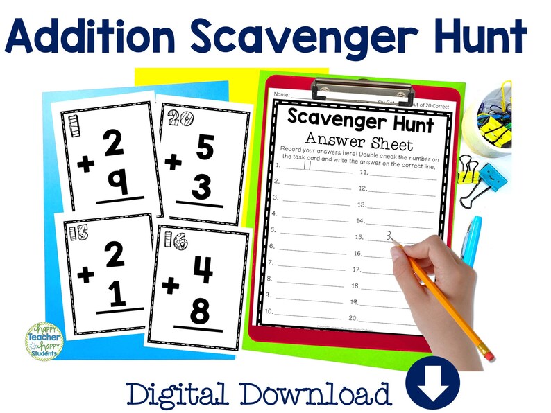 Addition Scavenger Hunt 20 Single Digit Addition Facts Scavenger Hunt
