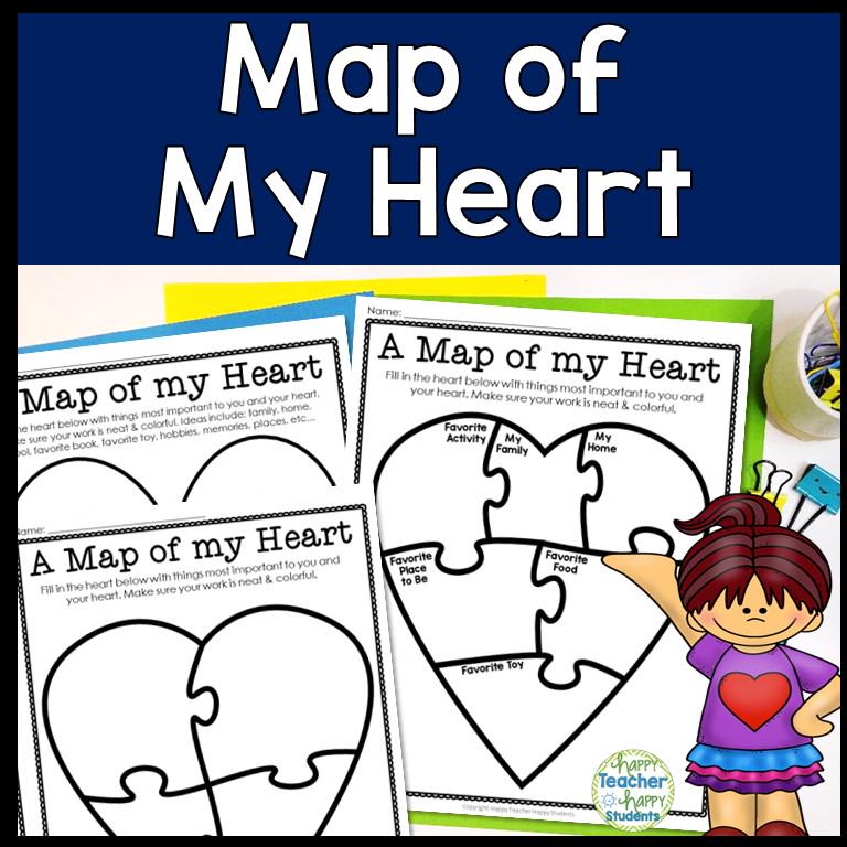 Map of My Heart Template | 5 Heart Options | Heart Map Writing Drawing ...