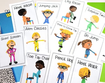 Movement Break Cards: 40 Kid Movement Cards, Brain Breaks Printable Cards, Exercise Cards for Kids, Fitness Cards, Perfect for Homeschool PE