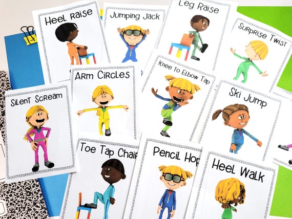Movement Break Cards: 40 Kid Movement Cards, Brain Breaks Printable Cards, Exercise Cards for Kids, Fitness Cards, Perfect for Homeschool PE