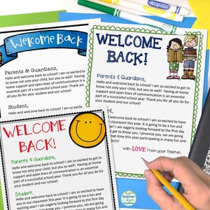Carta de boas-vindas de volta às aulas EDITÁVEL para pais e alunos | 3 designs | Carta de volta às aulas do professor | Editável no PowerPoint