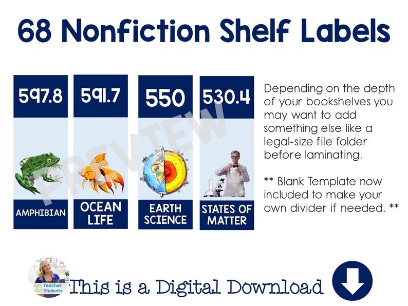 Nonfiction AND Fiction Library Shelf Dividers Classroom Etsy