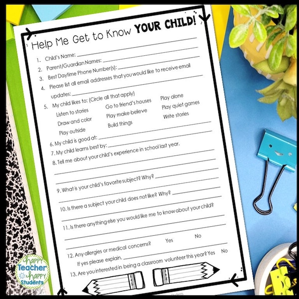 EDITABLE Parent Survey | Beginning of Year Parent Survey, Get to Know Your Child, Back to School Child Survey, Back to School Survey for Kid