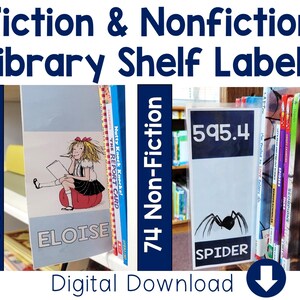 Nonfiction AND Fiction Library Shelf Dividers, Classroom Library Shelf Labels, School Library Signs, Class Library Signs, Library Decor