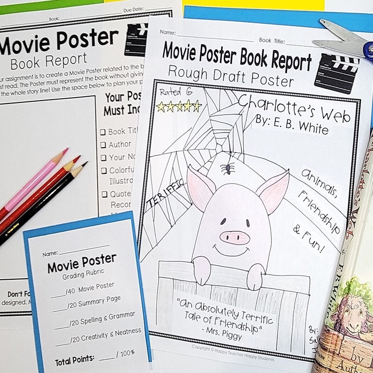 Movie Poster Book Report Template Book Report Activity Book Report the-book-report-is-shown-in-black-and-white