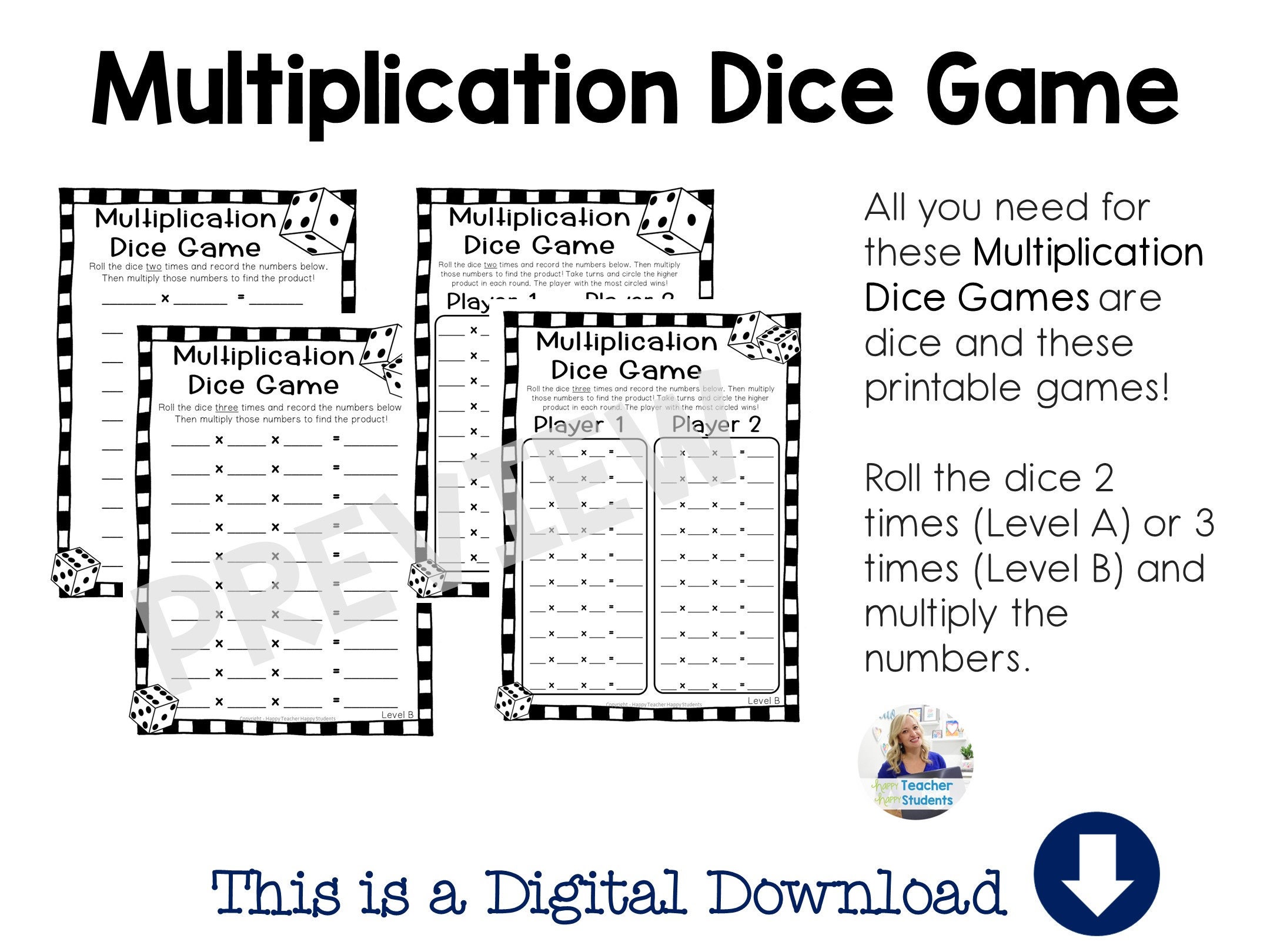 Multiplication Dice Game 4 Options Multiplication Game Printable