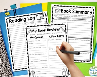 Book Review Template, Book Summary Printable, Chapter Summary Printable AND BONUS Reading Log Printable for Kids, Homeschool Reading