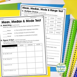 Könnte beinhalten: Ein Arbeitsblatt für einen Mathetest über Mittelwert, Median, Modus und Spannweite. Das Arbeitsblatt enthält Multiple-Choice-Fragen und Aufgaben zum Lösen. Das Arbeitsblatt ist für Schüler konzipiert, um ihre mathematischen Fähigkeiten zu üben.