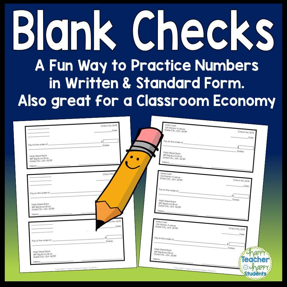 Blank Checks Templates Use for Writing Large Numbers or in a Classroom Blank Checks Templates Use for Writing Large Numbers or in a Classroom