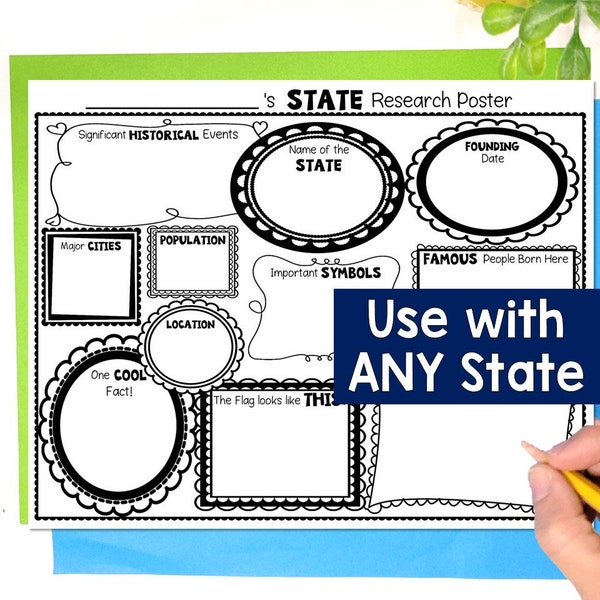 State Research Organizer | State Graphic Organizer | Use with all 50 States | Digital PDF | US State Research Poster | USA State Worksheets