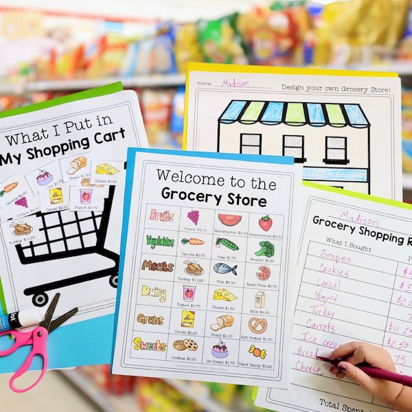 Grocery Store Math | Real Life Math Skills | Add Up Grocery Shopping List | Supermarket Math | Digital Download | Grocery Store Life Skills