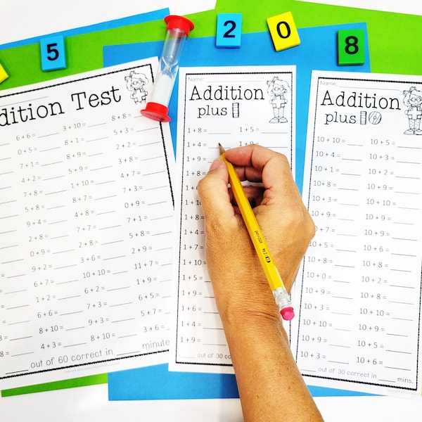 Aanvullende feiten Getimede tests +1 t/m +10 | Toevoeging van getimede toetsen voor het oefenen van wiskundige feiten (digitale download)