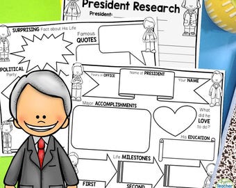 Può includere: Foglio di lavoro stampabile in bianco e nero per la ricerca su un presidente. Il foglio di lavoro include sezioni per il nome del presidente, il partito politico, gli anni in carica, i principali risultati, le tappe della vita, le citazioni famose, un fatto sorprendente sulla sua vita, cosa gli piaceva fare e la sua istruzione.