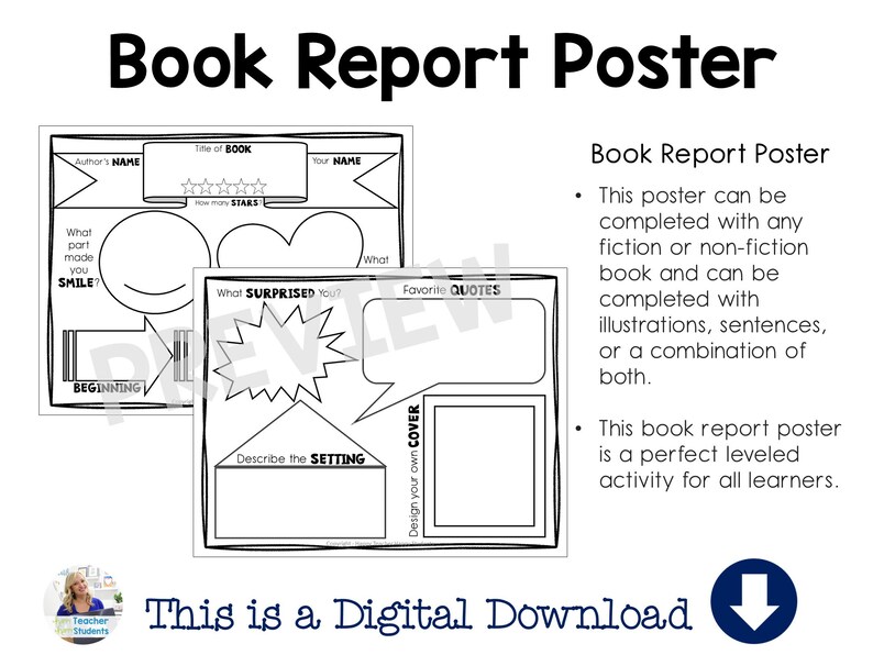 Printable Book Report Poster Template Works With Any Fiction or Non