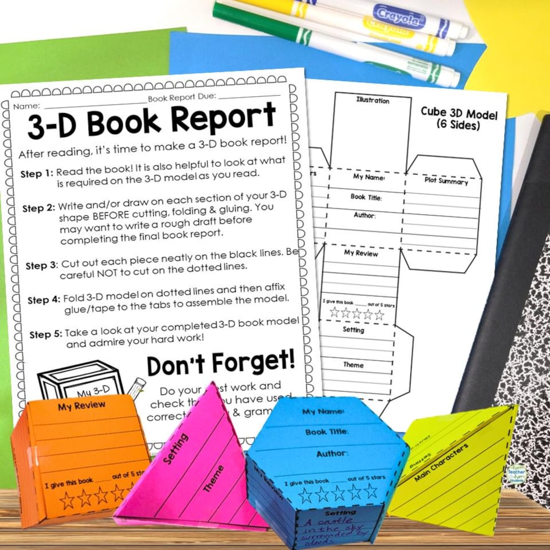 3D Book Report Template: Directions, Rubric & Example Photo (digital ...