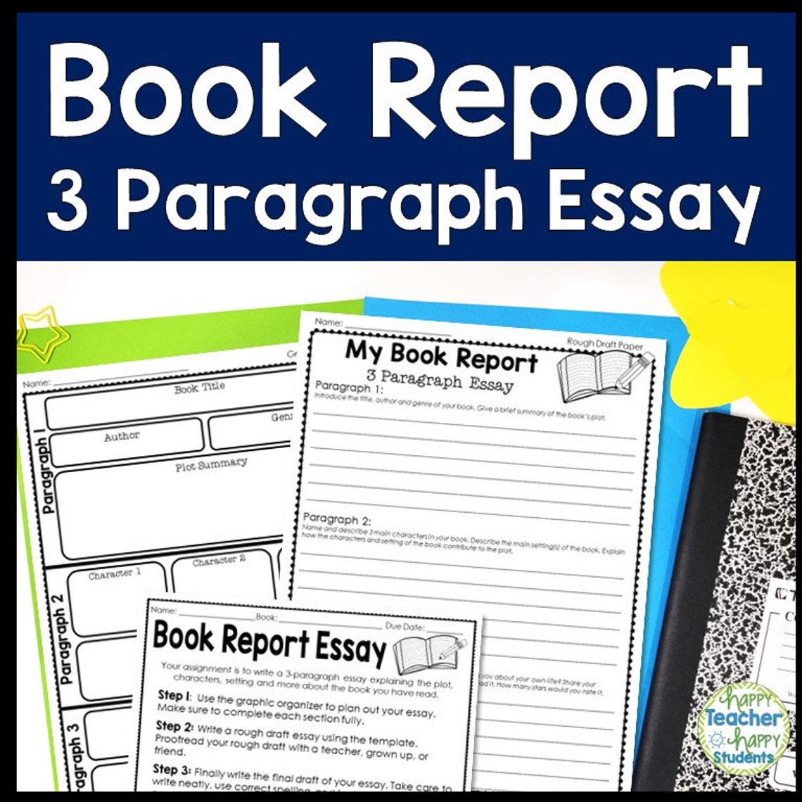 Book Report Essay Template, Final Draft and Rubric for a 3 Paragraph