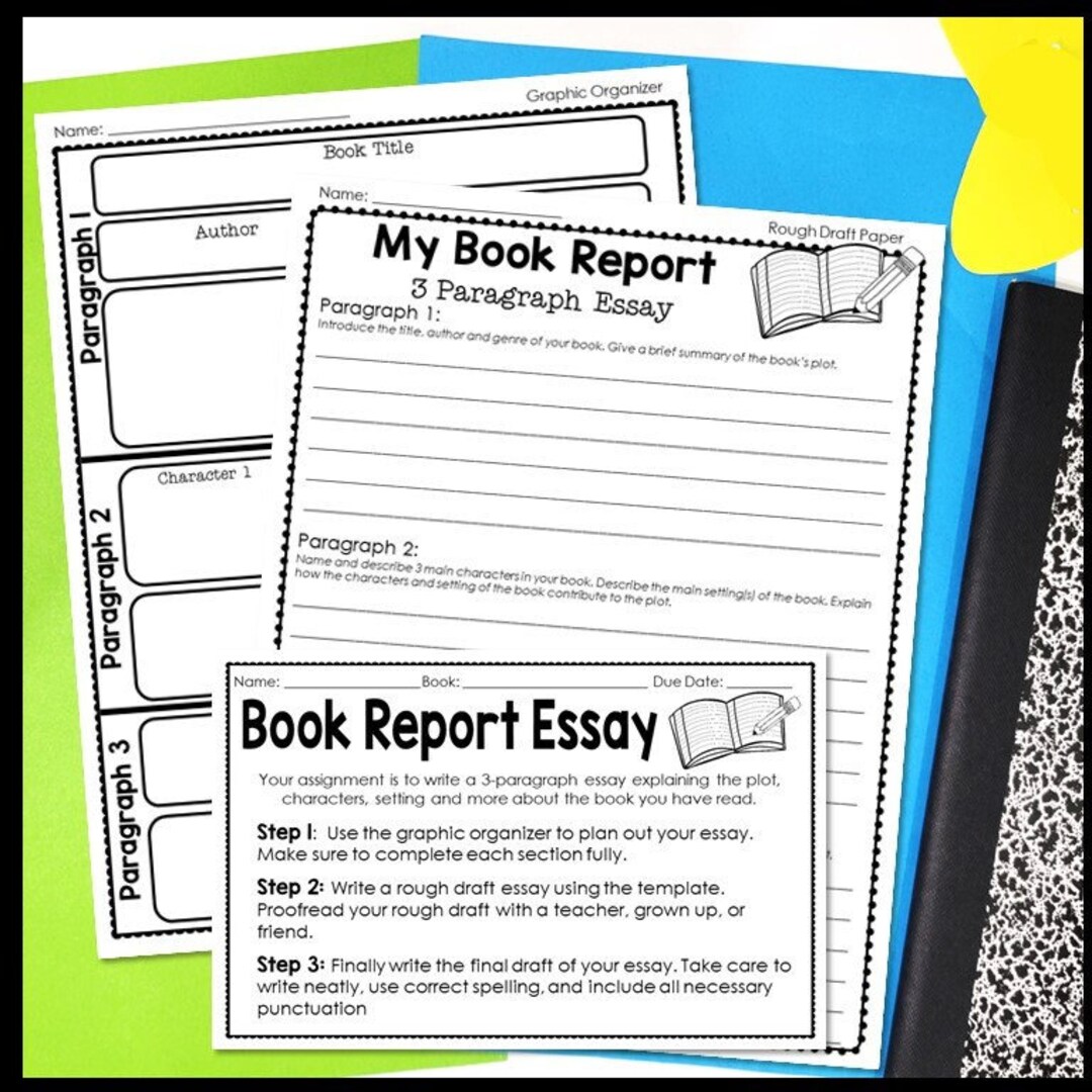 Book Report Essay Template, Final Draft and Rubric for a 3 Paragraph