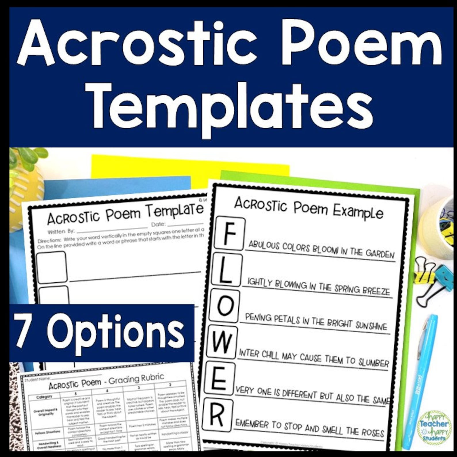 Acrostic Poem Template: Includes 7 Templates Example Poem Grading