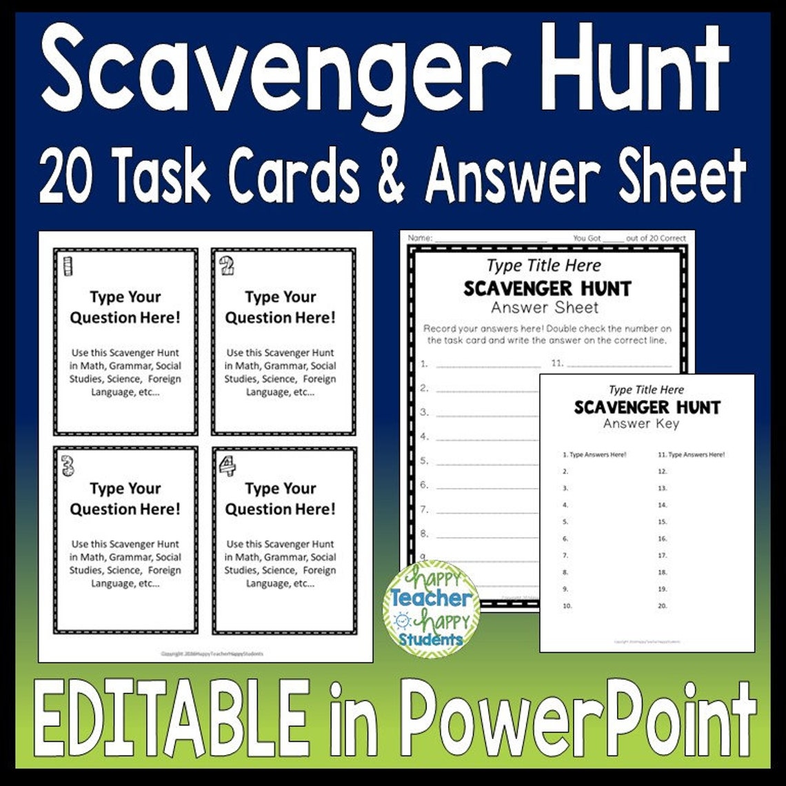Editable Scavenger Hunt Task Cards: All Subjects (digital Download ...