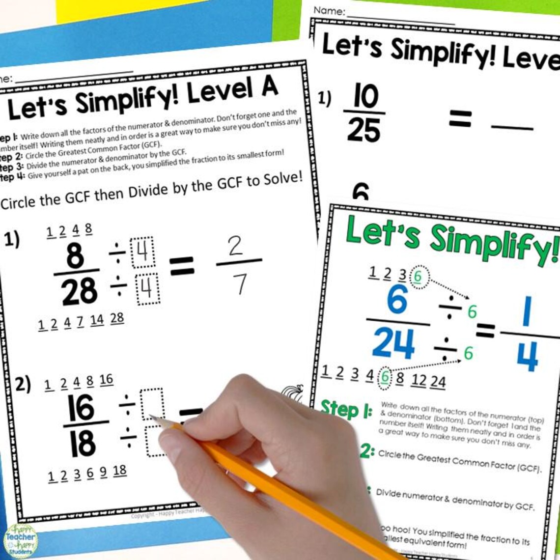 Simplifying Fractions Worksheets: Six Leveled Simplifying Fraction ...