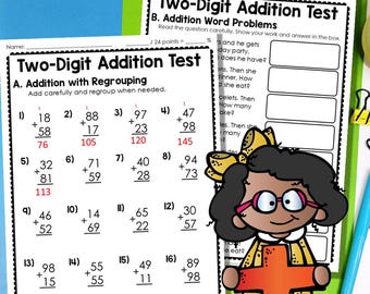 2-Digit Addition with Regrouping Test with Answer Key (Digital Download)