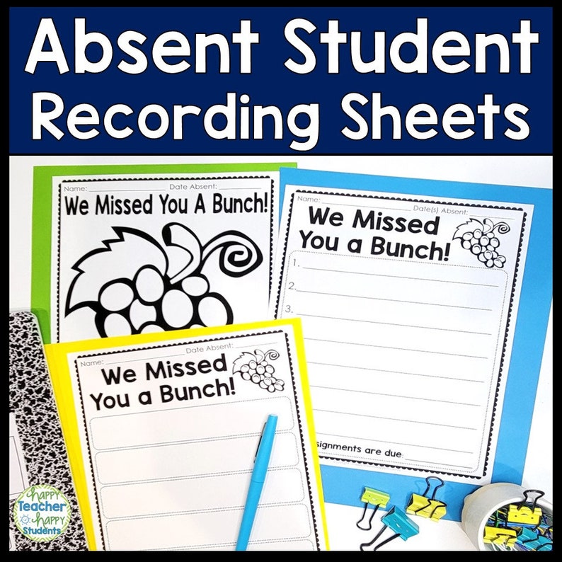 Absent Student Form 3 Absent Student Recording Sheets We - Etsy