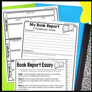 May include: A black and white printable worksheet for a book report. The worksheet is divided into three sections, each with a paragraph prompt. The worksheet includes the title "My Book Report 3 Paragraph Essay".