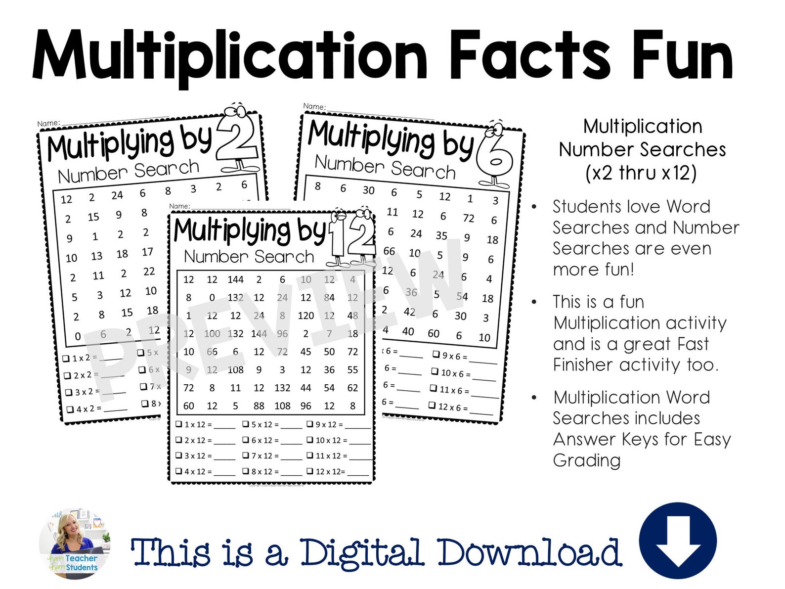 Multiplication Number Searches (x 2 Thru 12) A FUN Multiplication ...