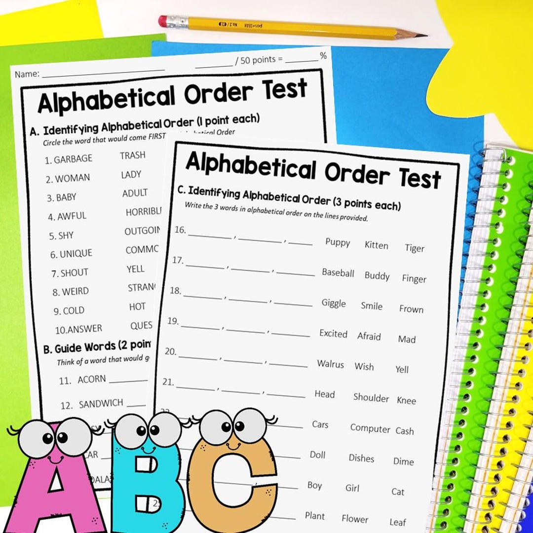 ABC Order Quiz: 2-page Alphabetical Order Test With Answer Key (PDF) - Etsy
