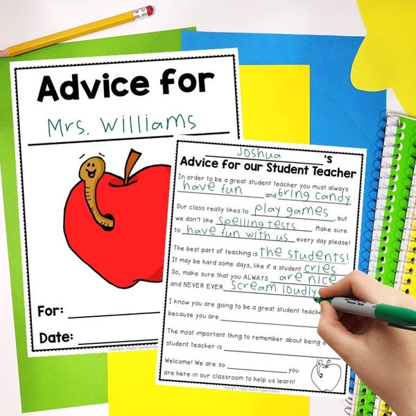 Advice Letter for Student Teacher (Beginning & End) Student Teacher Letter from Students PDF | Student Teacher Gift | Student Teacher Binder