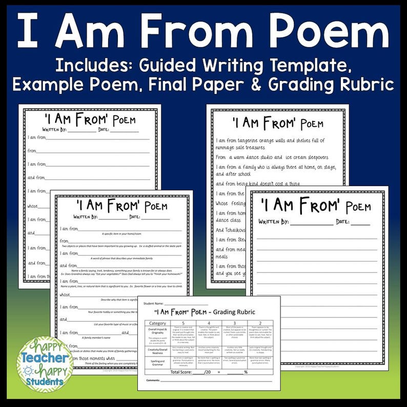 I Am From Poem Template: Biography Poetry for Kids (PDF) - Etsy