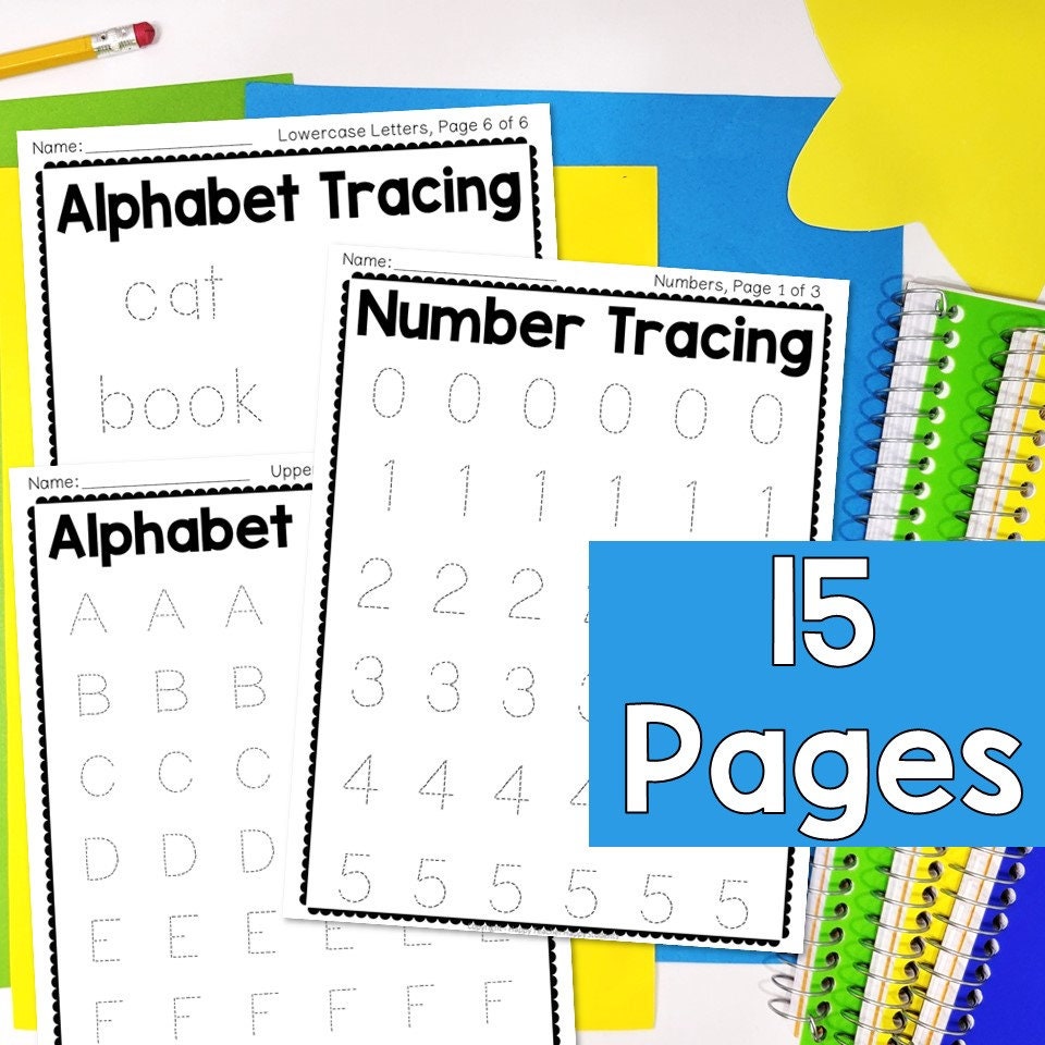 Letter & Number Tracing Printable PDF 15 Worksheets Alphabet Tracing