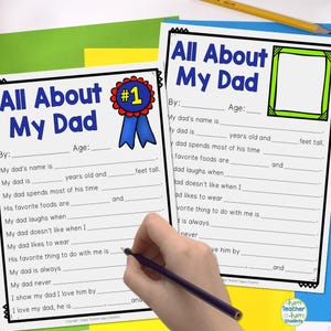 Vaderdag schrijfactiviteit, alles over mijn vader, vaderdagactiviteit voor kinderen, vaderdagcadeau van kind, vaderdagwerkblad afdrukbaar