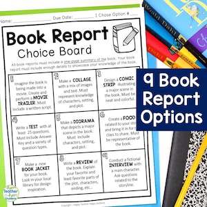 Book Report Choice Board Menu, Book Report Template for Any Book, Book Project Choices, Book Report Homeschool, Digital Download