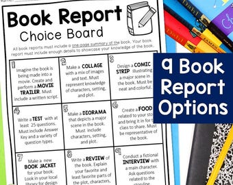 Book Report Choice Board Menu: Book Report Template for Any Book (Digital Download)