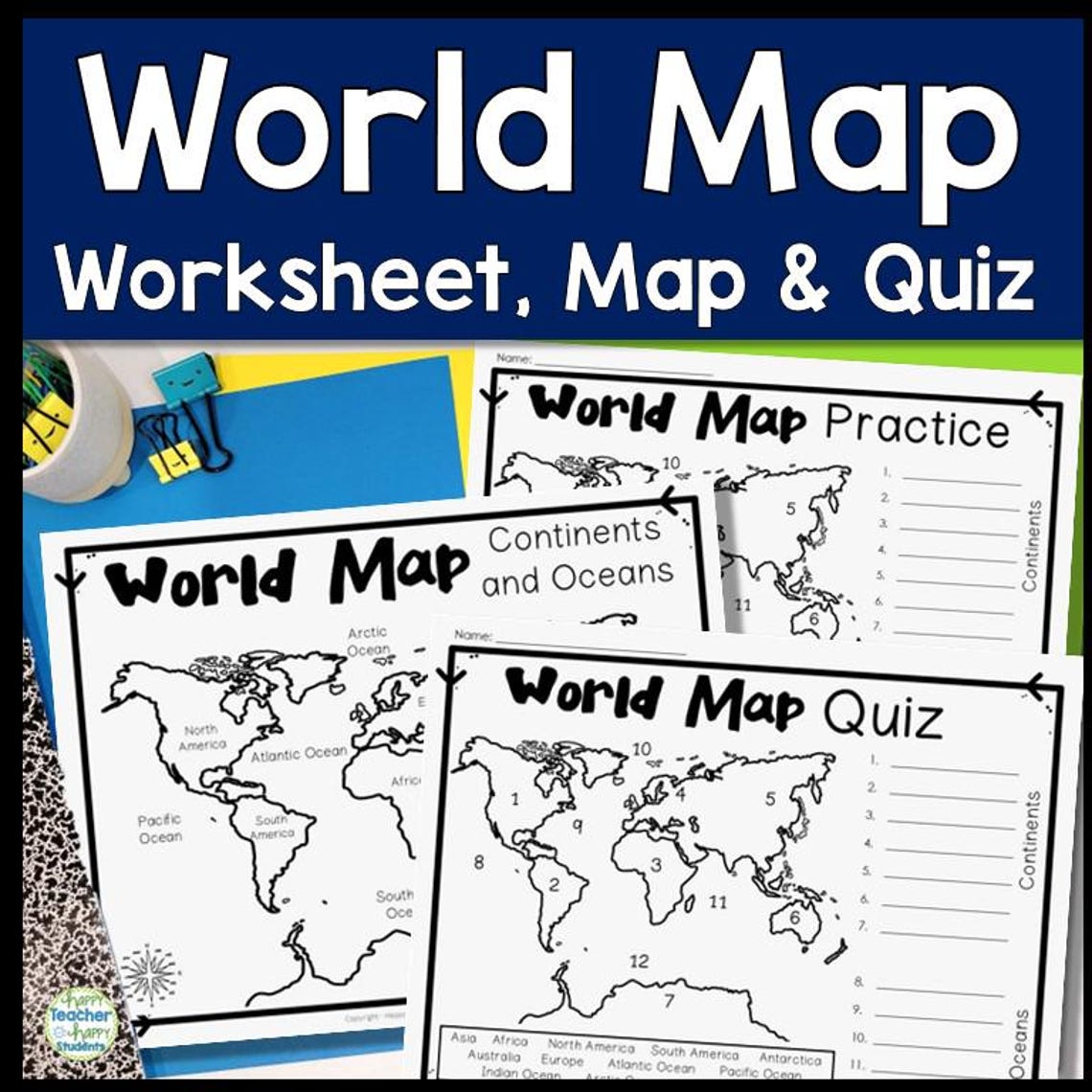 World Map Quiz & Worksheet: Continents and Oceans Test for Kids (PDF ...