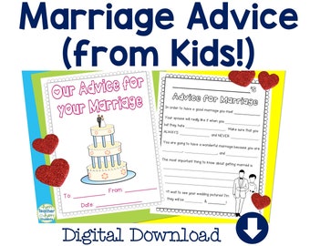 Childrens Advice for Marriage, Wedding Advice Book, Weddings Kids Table Activity, Advice for Bride from Children, Advice for Wedding Kids