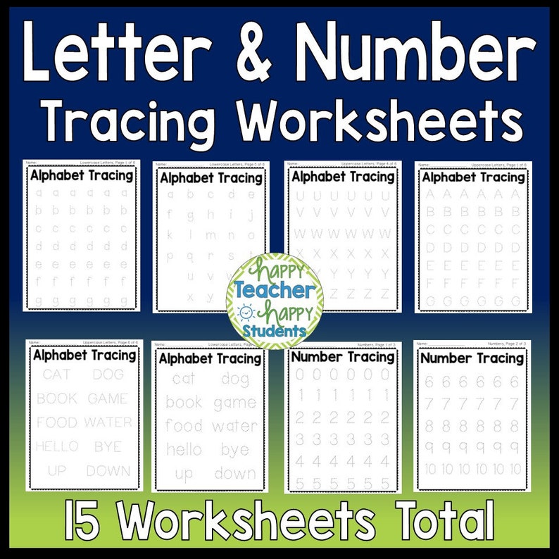 Letter & Number Tracing Printable PDF 15 Worksheets Alphabet Tracing