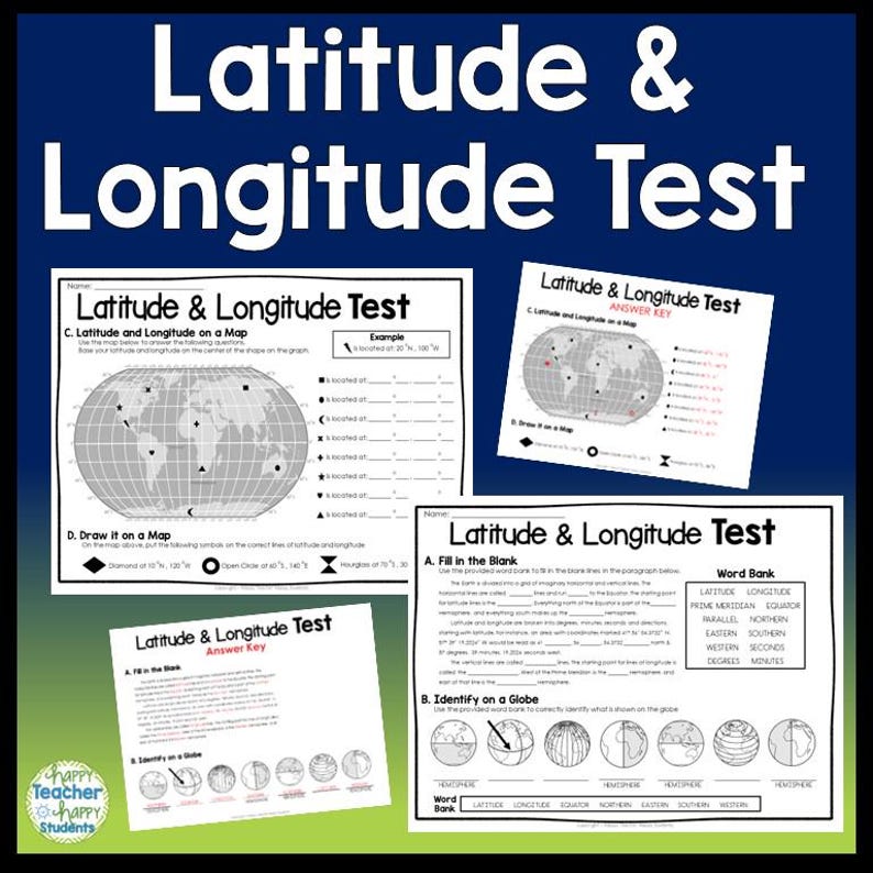 Latitude and Longitude Test: Map Skills Activity (digital Download) - Etsy